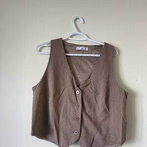 Mango Brown Button-Up Sleeveless Blouse